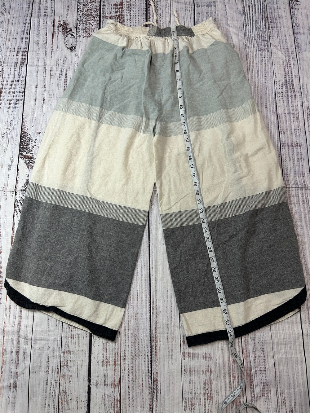 Wide Leg Striped Linen Blend Pants in Cream & Gray - Picture 5 of 6